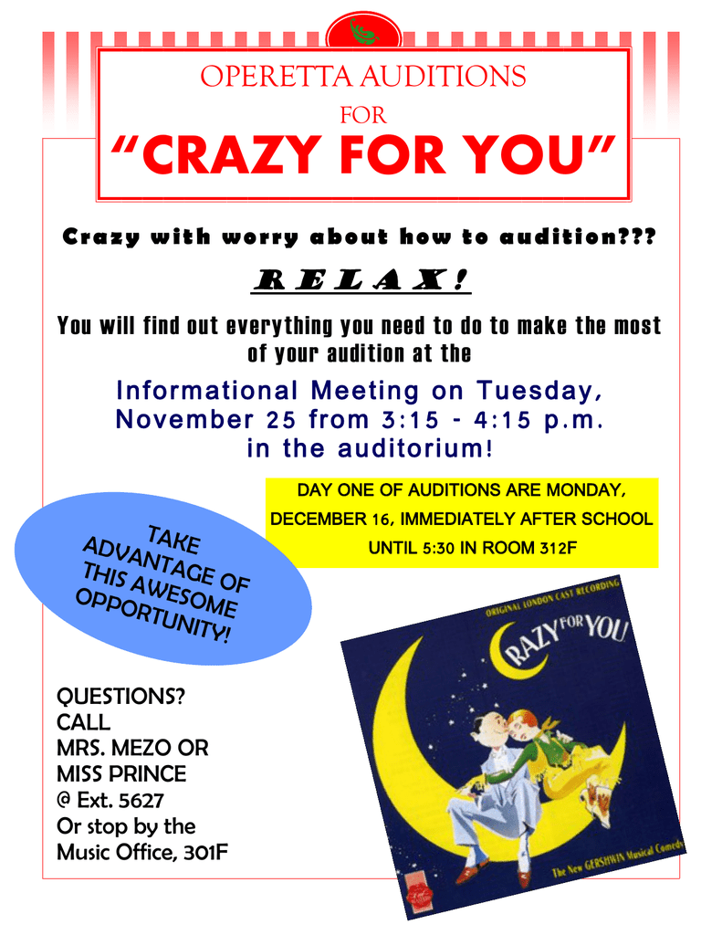 Operetta Auditions Crazy For You Flyer Manualzz