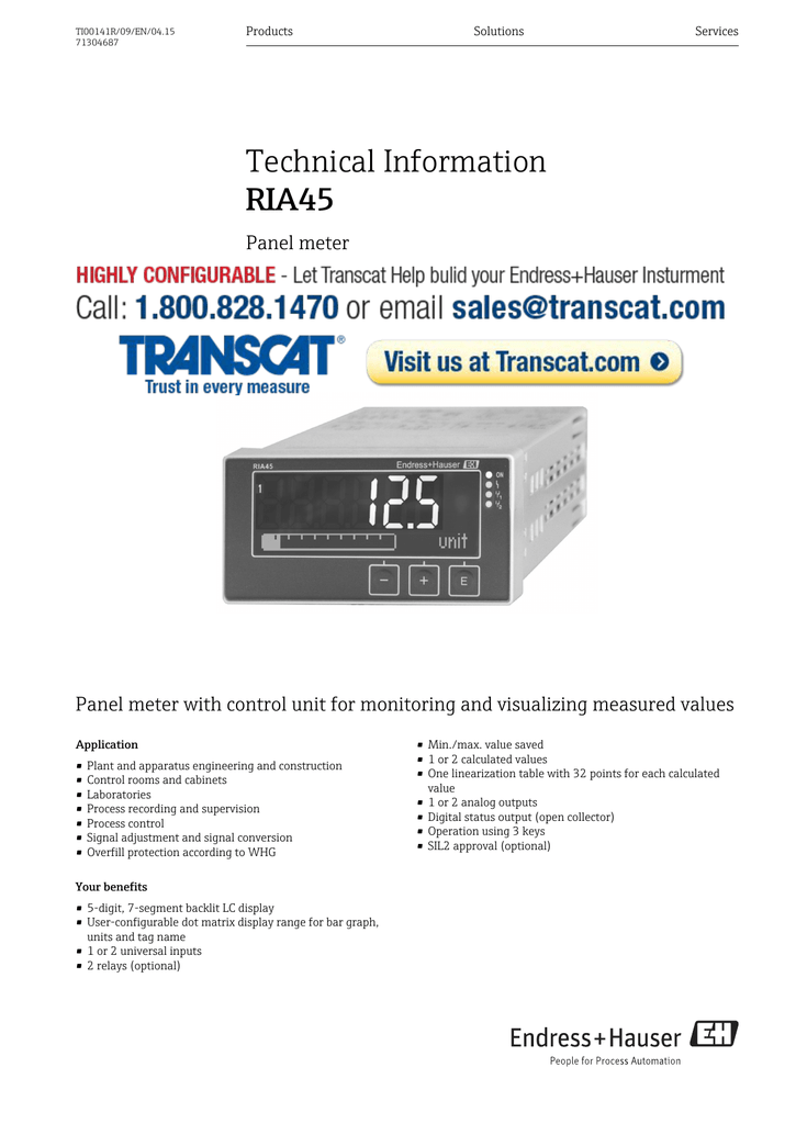 Endress Hauser Ria45 Datasheet Manualzz