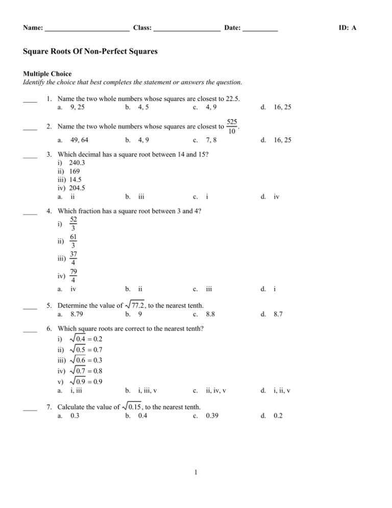 Square Roots Of Non Perfect Squares Assignment 1 2 Manualzz