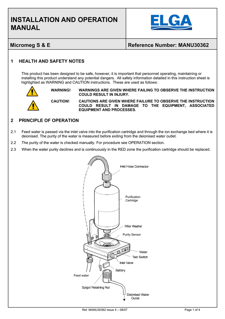 Elga Micromeg S & E manual Manualzz