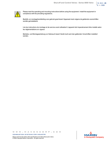 Maxon 8000 Series Air Actuated Shut-Off Valves Installation and