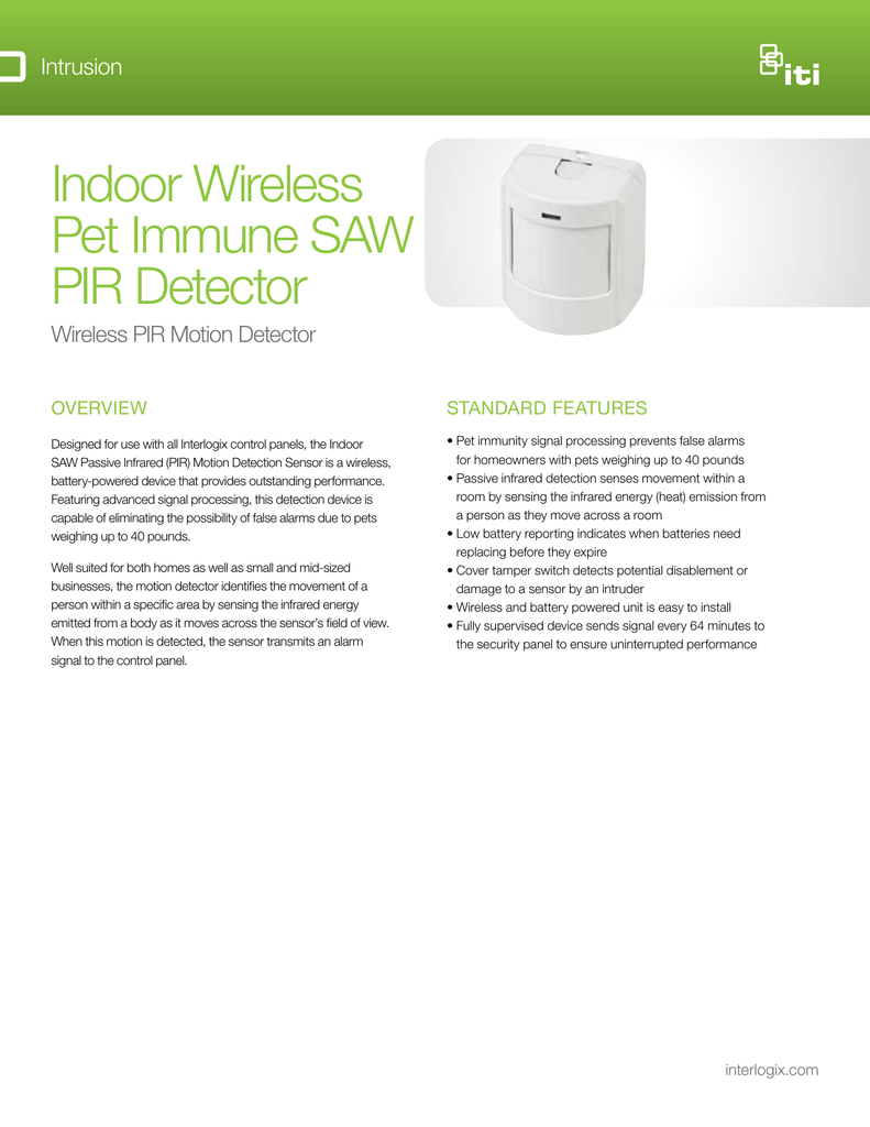 Interlogix *** 60-807-01-95R *** Pet Immune PIR Motion Sensor *** Wireless