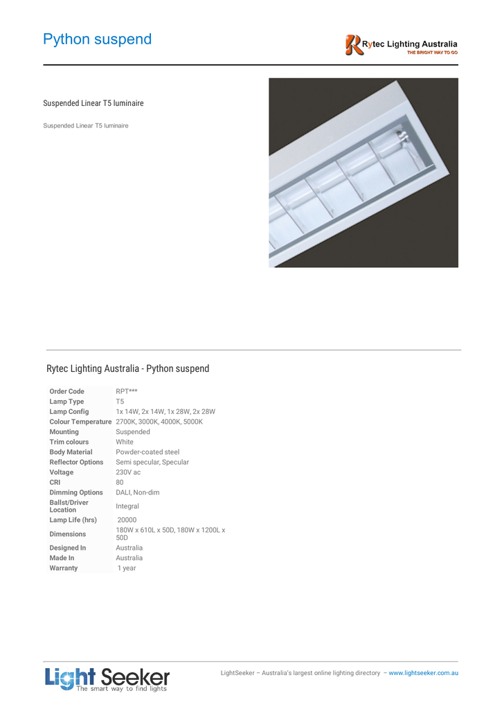 Rytec Lighting Australia Python Suspend Manualzz Rytec Lighting Australia Python Suspend
