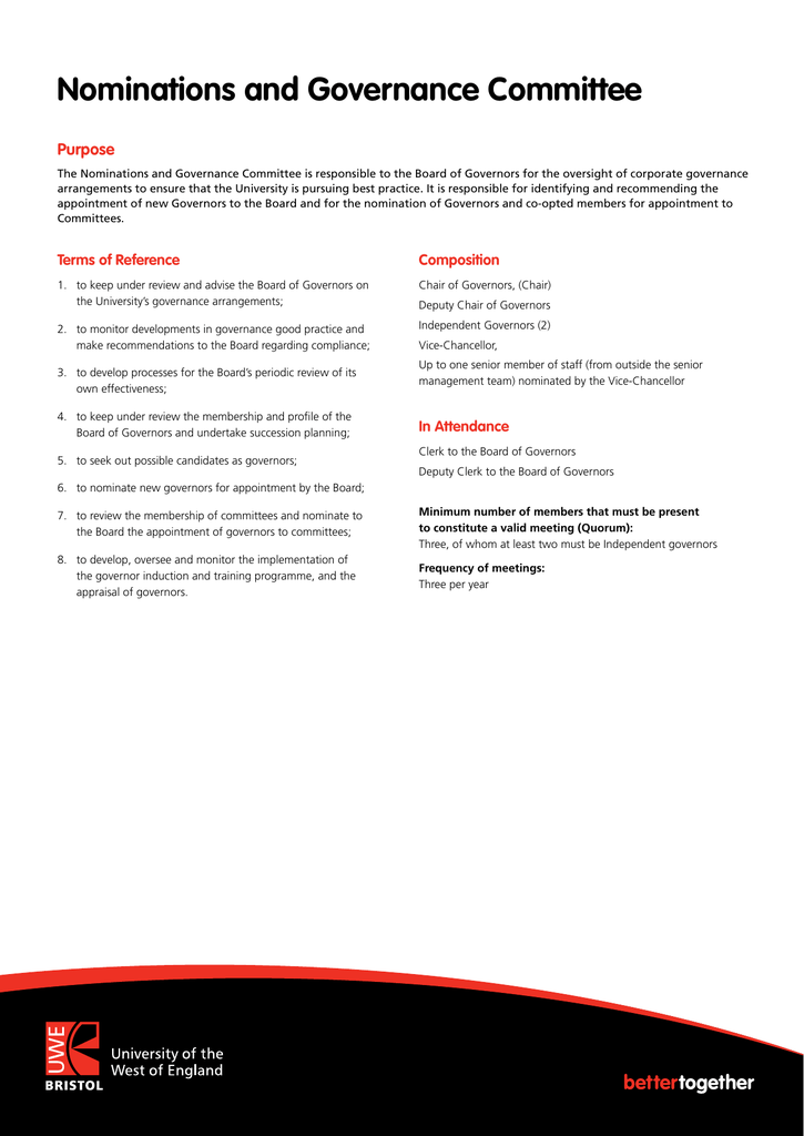 Nominations And Governance Committee Terms Of Reference