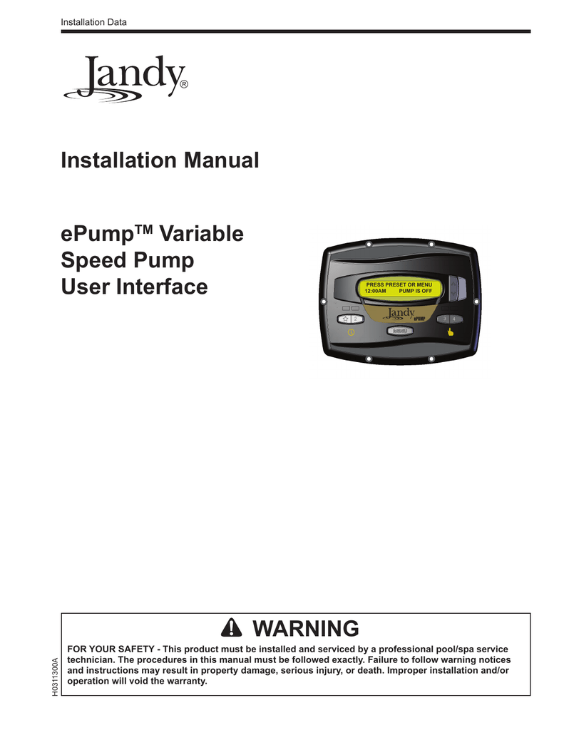 Jandy Variable Speed Pump Controller Manual