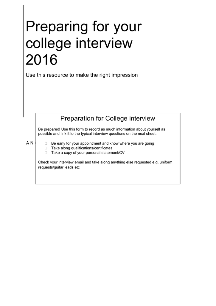 preparation for college interview 2016 worksheet manualzz com college interview questions