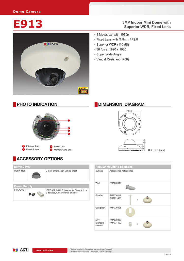 Fixed Lens ACTi E93 5MP Indoor Mini Dome with Basic WDR Fixed Lens ACTi E93 5MP Indoor Mini Dome with Basic WDR