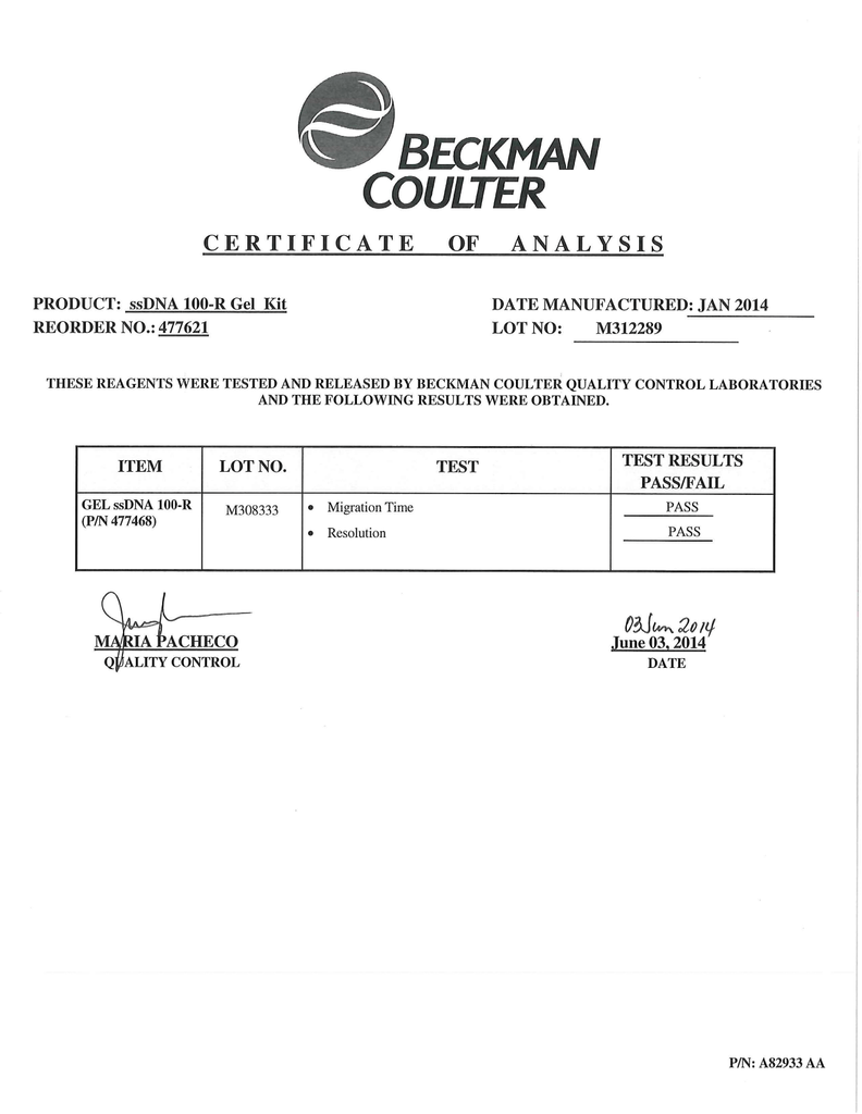 beckman coulter certificate of analysis beckman coulter certificate of analysis