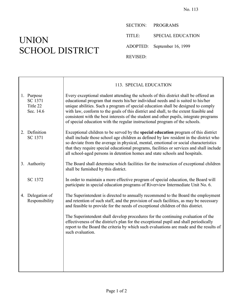 This File Policy 113 Special Education Manualzz
