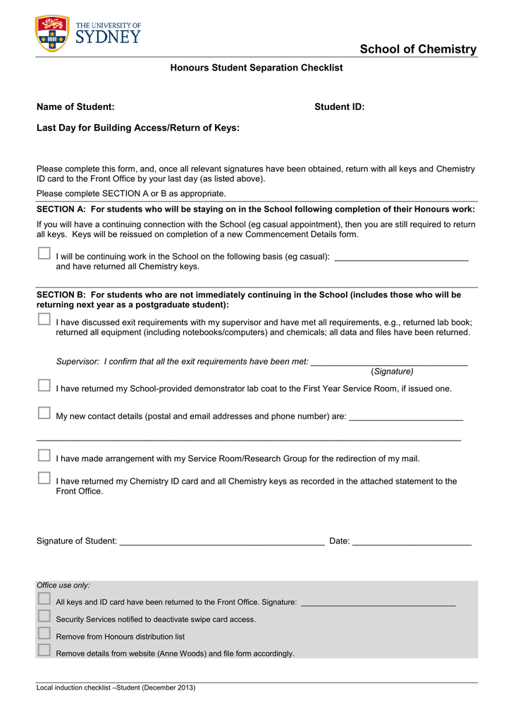 Checklist For Honours Separation Manualzz