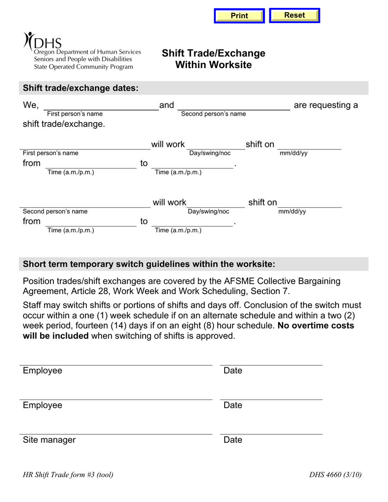 Shift Trade Exchange Within Worksite We Manualzz