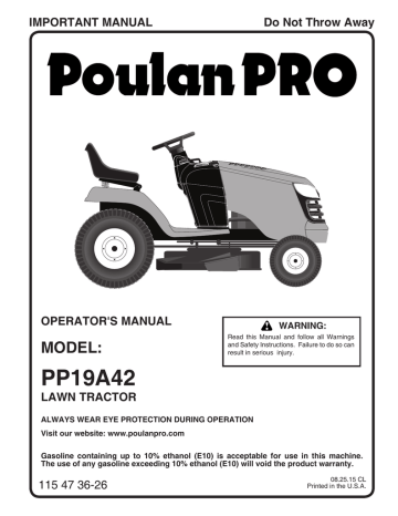 Poulan Pro PP19A42 Riding Mower Owner's Manual | Manualzz