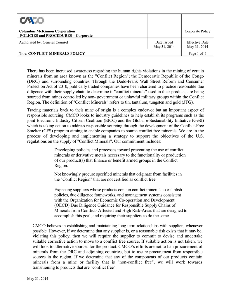 Conflicts Minerals Policy  Manualzz