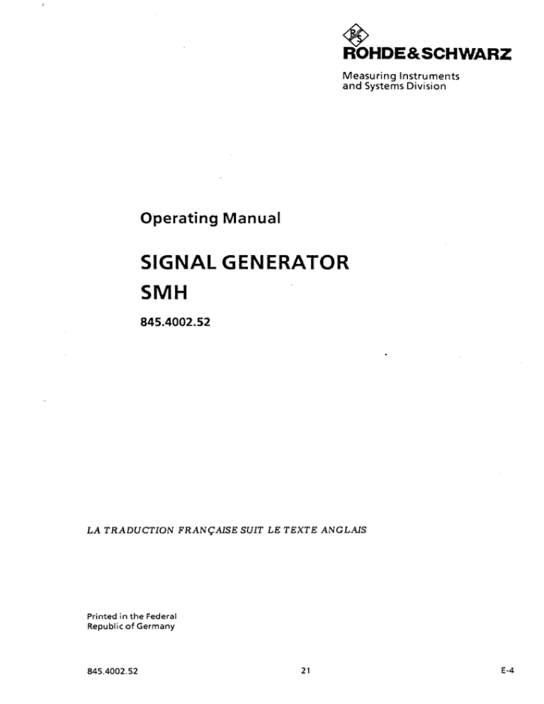 Rohde Schwarz Smh 845 4002 52 User Manual Manualzz