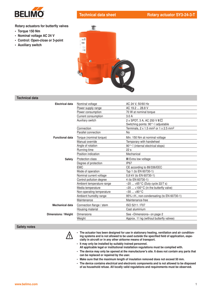 Technical Data Sheet Rotary Actuator Sy3 24 3 T Manualzz