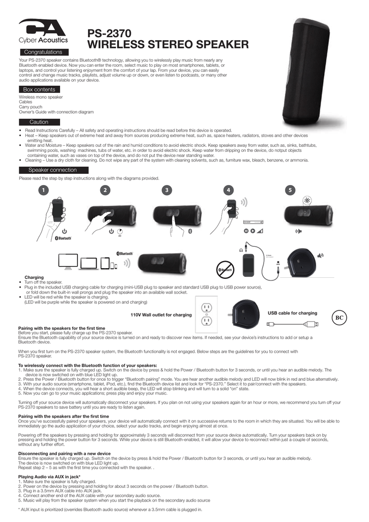 PS-2370 WIRELESS STEREO SPEAKER 