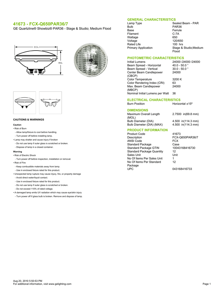 par 36 bulb dimensions