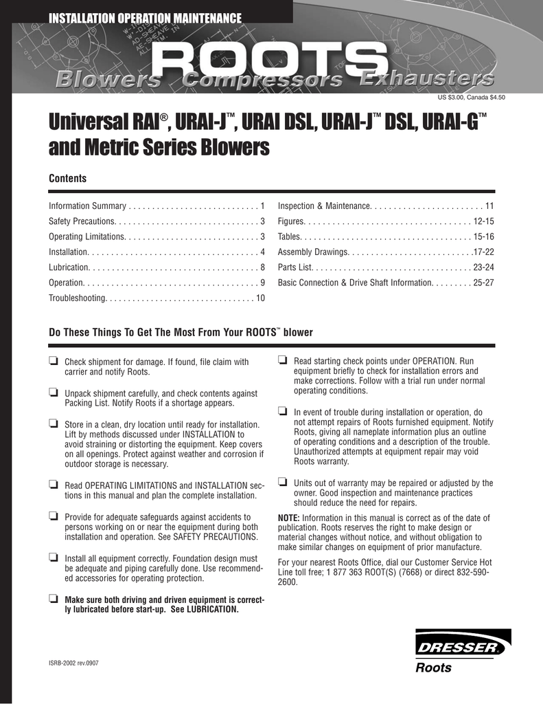 Roots U Rai Operation And Maintenance Manual Manualzz