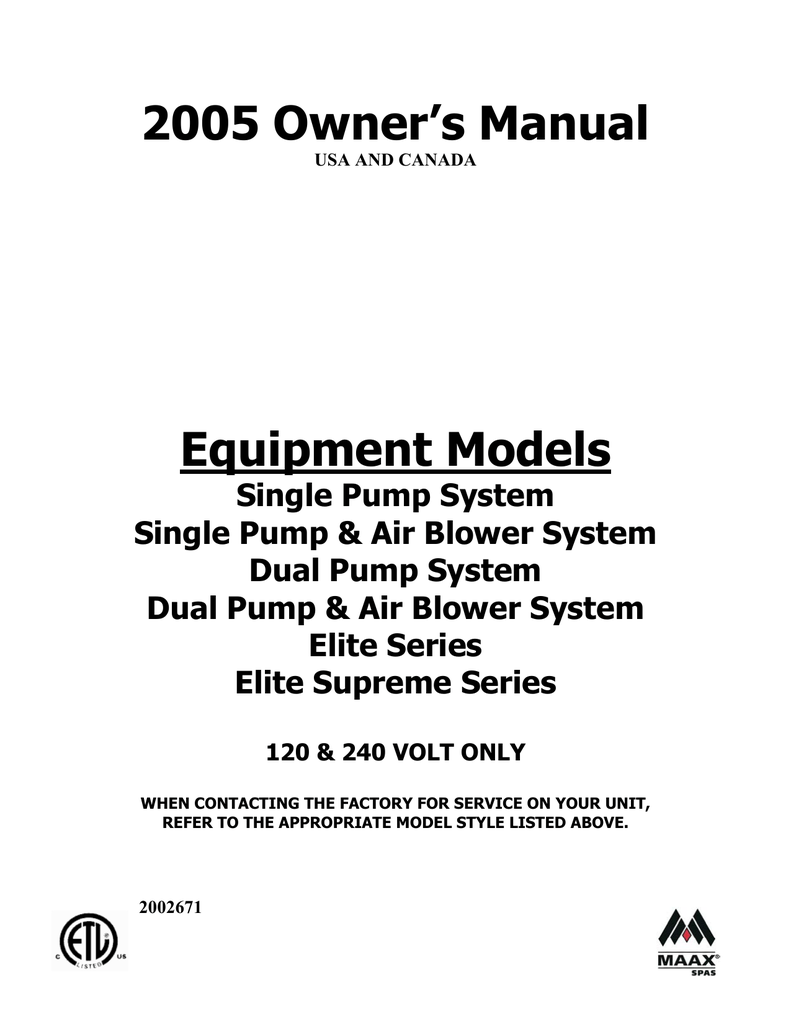 Owners Manual 2005 English 2005 Elite Spas Owners Manual