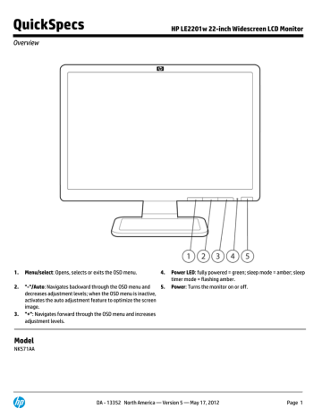 QuickSpecs HP LE2201w 22-inch Widescreen LCD Monitor Overview | Manualzz