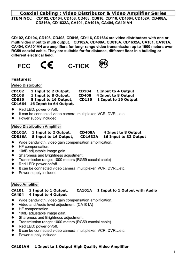 CD116 1 Input 16 Output Video Distributor