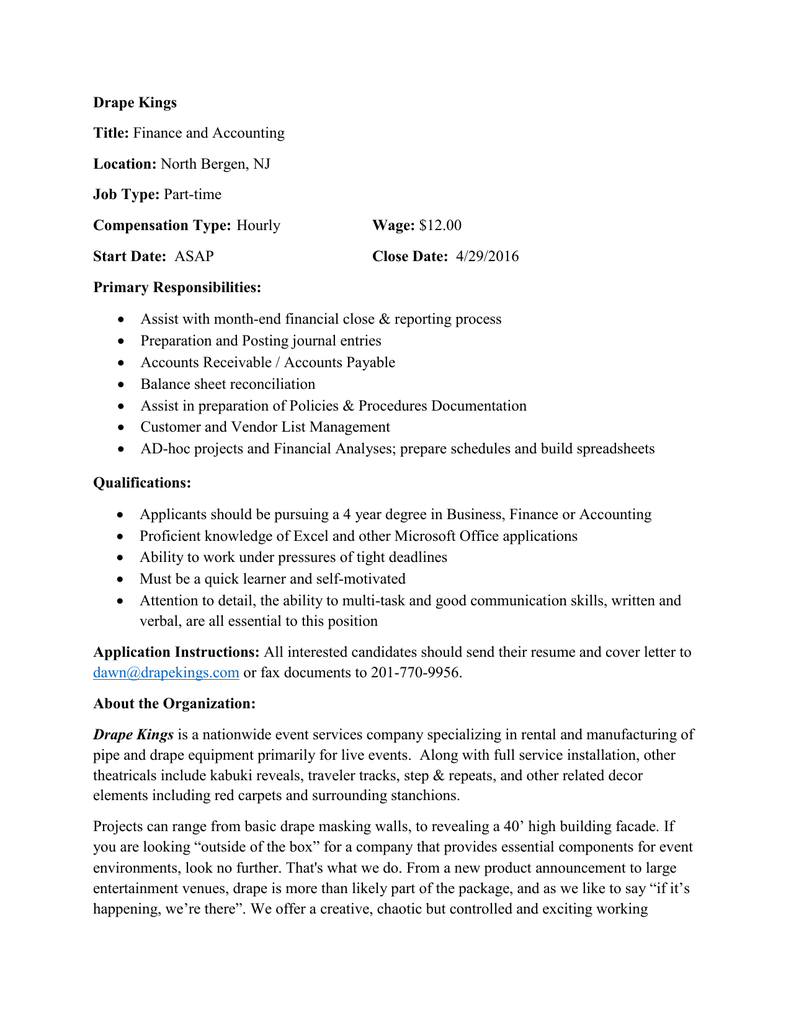 Drape Kings Title Location Job Type Manualzz Com