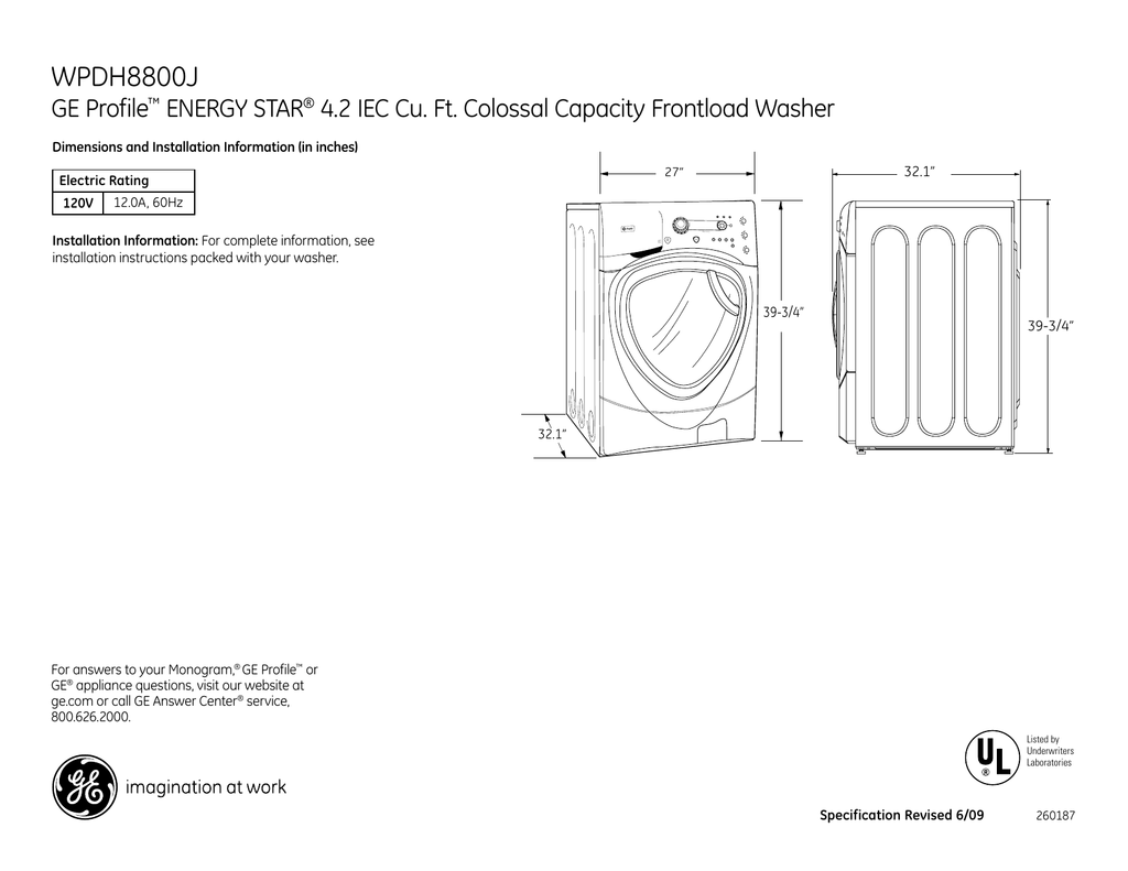 WPDH8800J GE Profile ENERGY STAR 4.2 IEC Cu. Ft. Colossal Capacity Frontload Washer | manualzz.com