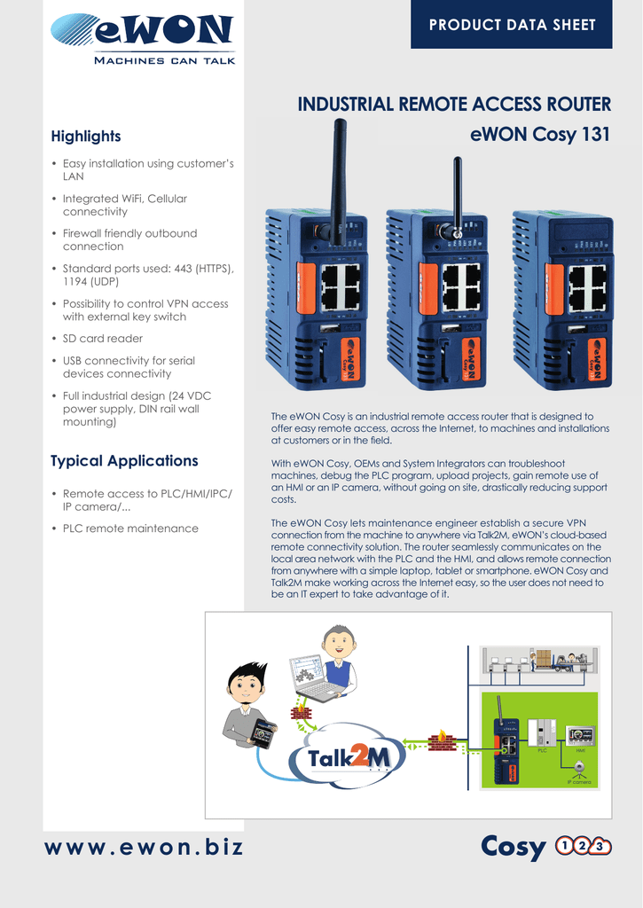 INDUSTRIAL REMOTE ACCESS ROUTER eWON Cosy 131 PRODUCT DATA SHEET