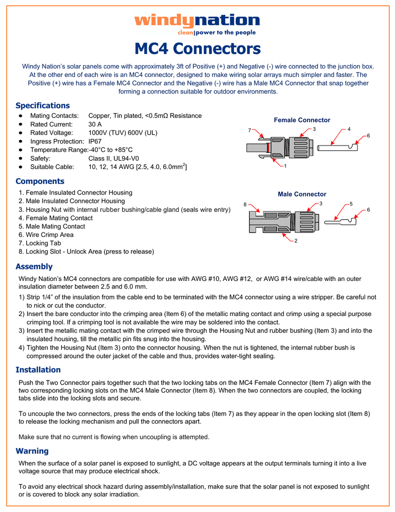 MC4 Connectors Technical Specifications Manualzz