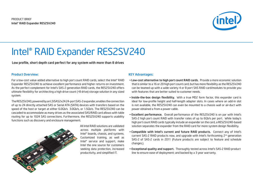 RES2SV240NC Intel Intel RAID Expander RES2SV240NC Serial Attach SCSI BRAND NEW!