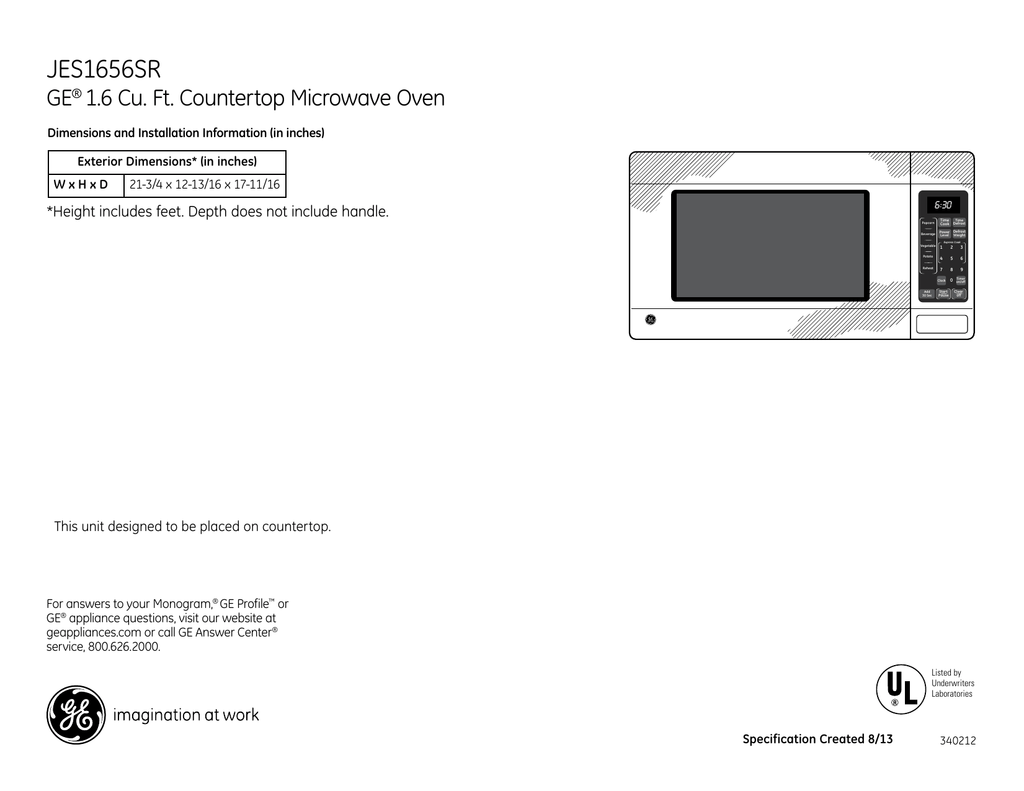 Jes1656sr Ge 1 6 Cu Ft Countertop Microwave Oven Manualzz