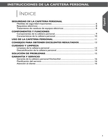 Índice INSTRUCCIONES dE la CafETERa pERSONal | Manualzz