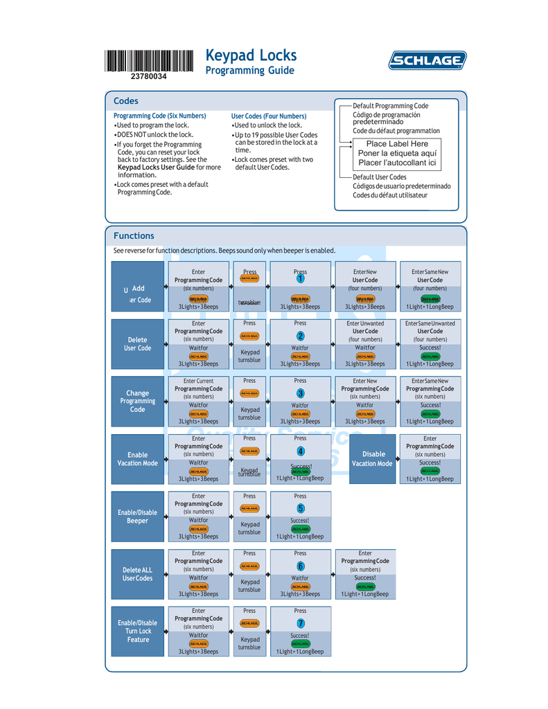 Schlage Key Code Chart