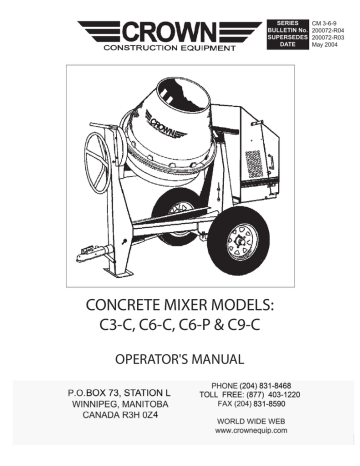 Crown C3C Concrete Mixer Owner's Manual | Manualzz