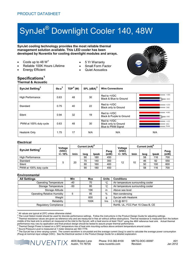 NUVENTIX NX200102 LED Cooling Module SYNJET ZFLOW 90 LEVEL SELECT 12V