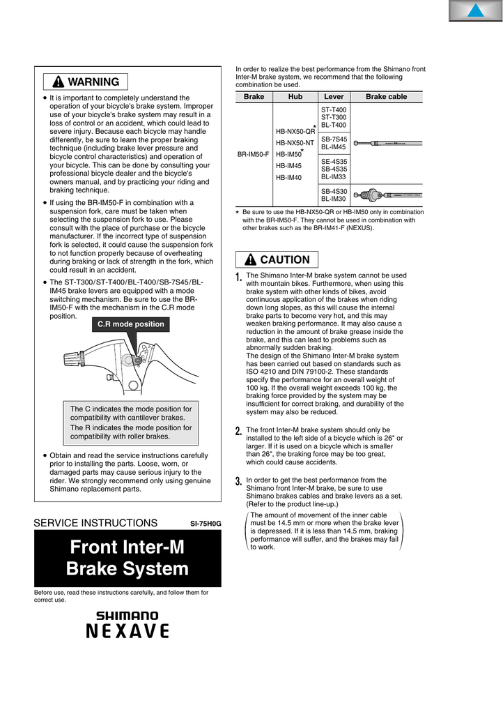 Shimano NEXAVE BR-IM50-F Front Roller Brake With Small Parts