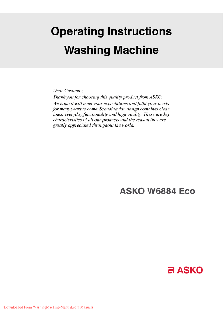 Asko W6884 Washing Machine User Guide Manual Manualzz