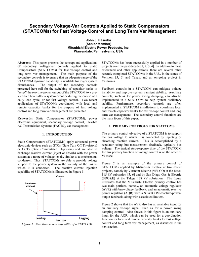 Secondary Voltage Var Controls Applied To Static - 