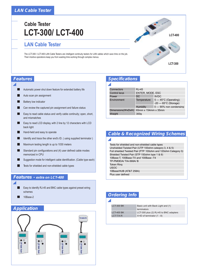 LCT300/ LCT400 LAN Cable Tester Cable Tester Manualzz