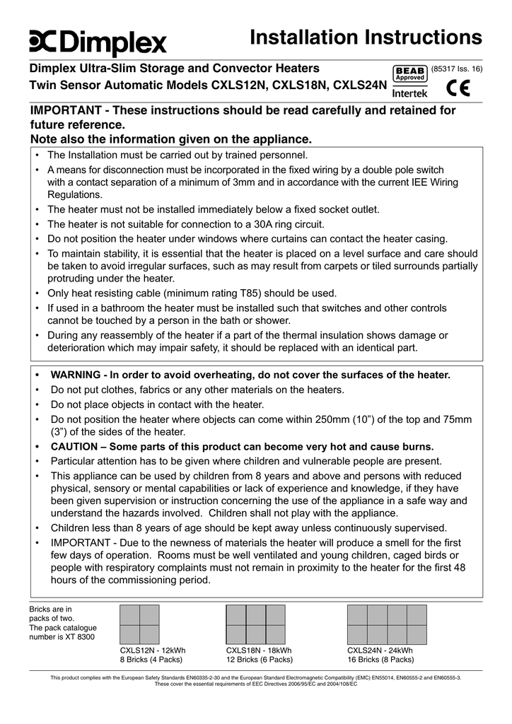 Dimplex CXLS24 Installation Instructions Manual | Manualzz