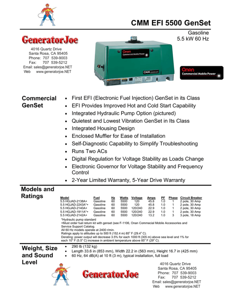 CMM EFI 5500 GenSet Commercial GenSet Manualzz