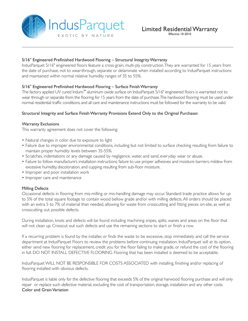 Warranty Engineered 5 16 Manualzz Com