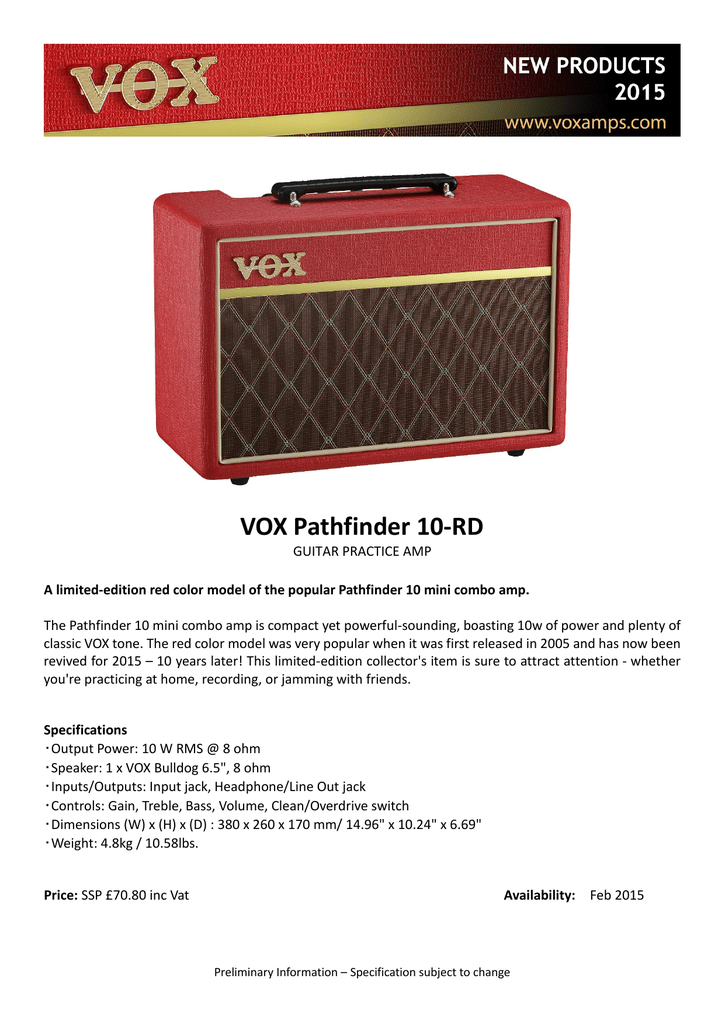 VOX Pathfinder 10-RD | Manualzz