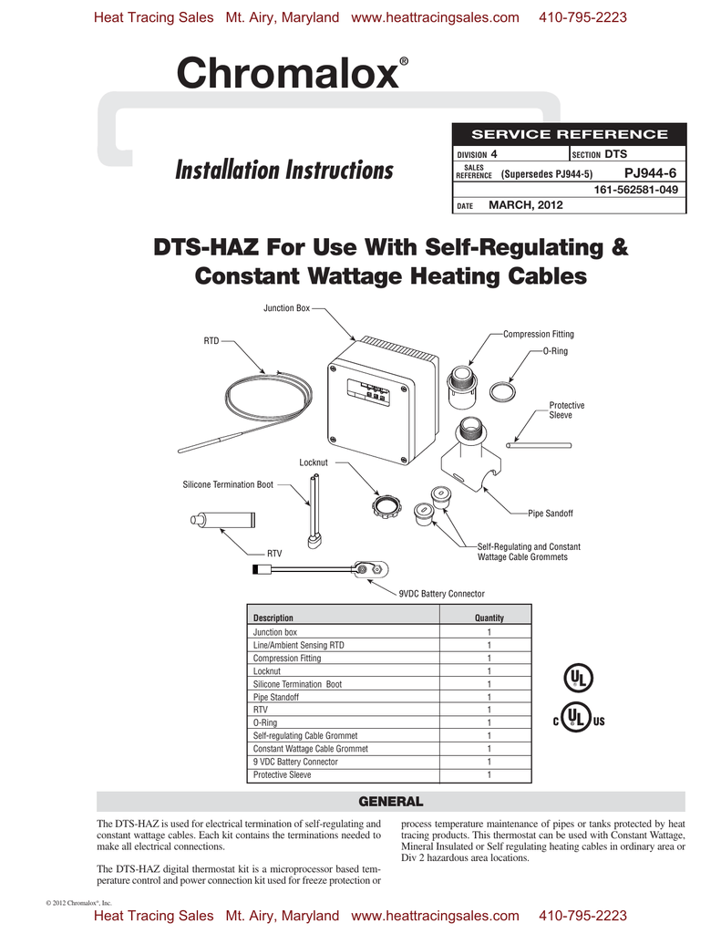 Chromalox Installation Instructions DTSHAZ For Use With Self