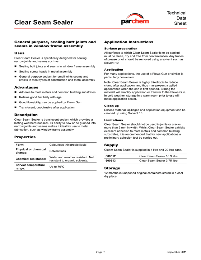 Clear Seam Sealer Tds Manualzz