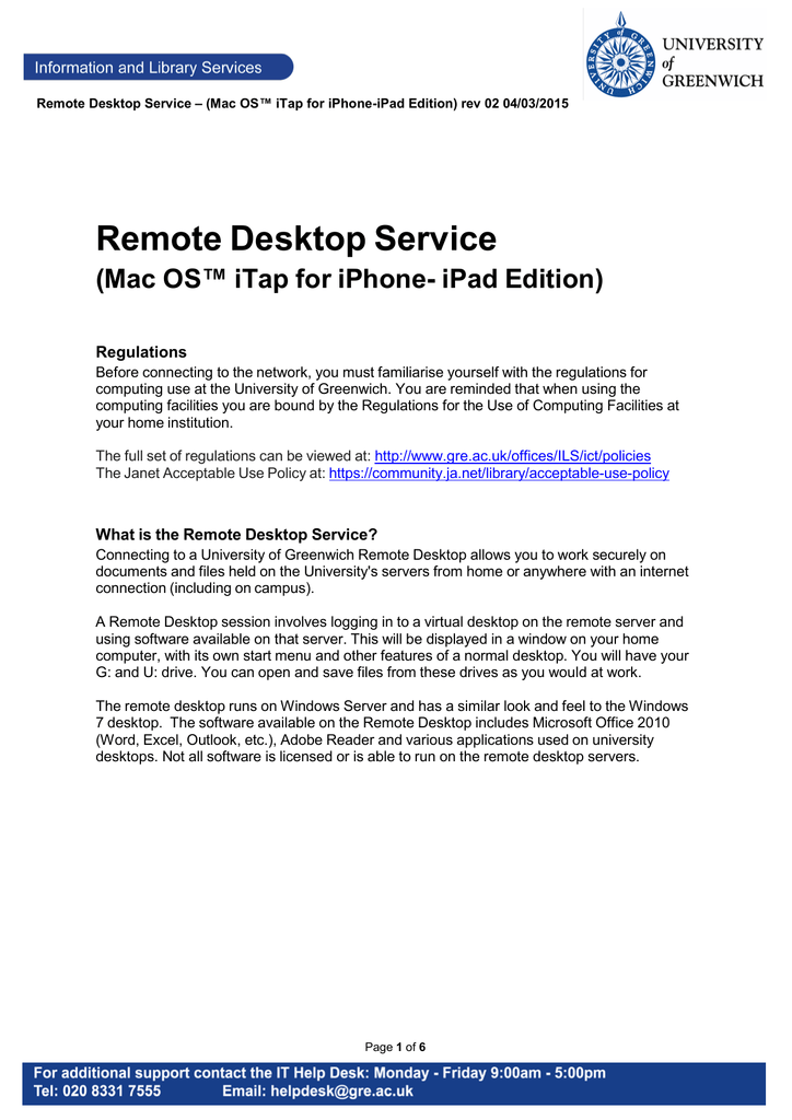 Remote Desktop Services Mac Os Itap Ipad Iphone Edition Rev 02