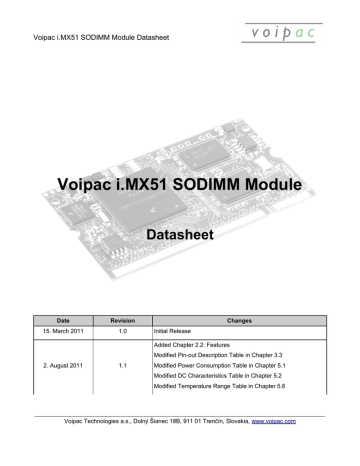 Voipac i.MX51 SODIMM Module Datasheet Voipac i.MX51 SODIMM Module Datasheet | Manualzz