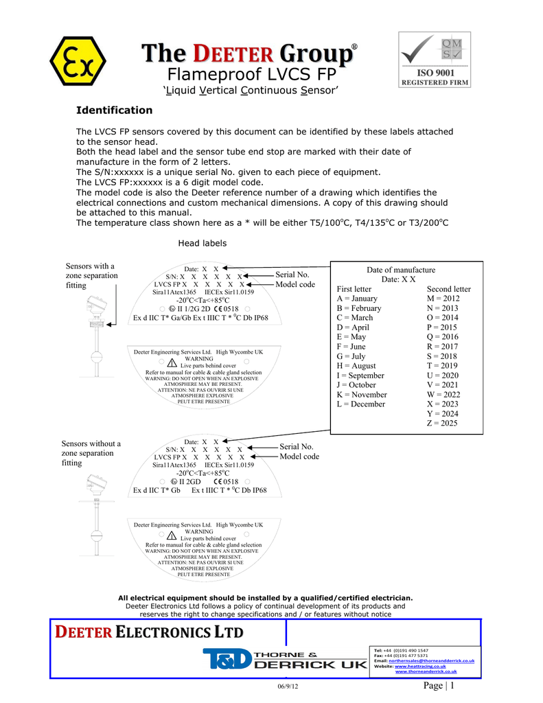 Deeter Lvcs Fp Lvcs Afp Liquid Level Sensor Flameproof Hazardous Area Atex Iecex Csa Manualzz