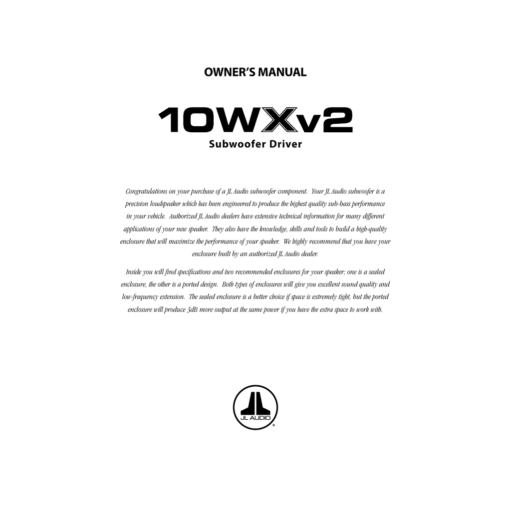 Owner S Manual Subwoofer Driver Manualzz