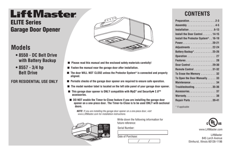 . Liftmaster 8557 Installation Manual (click here) | Manualzz